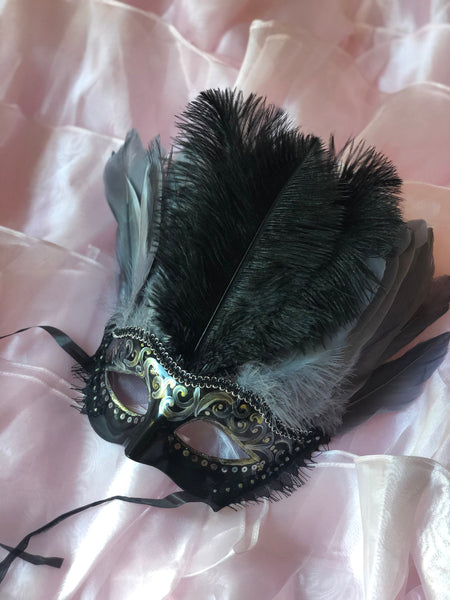 Limited Edition Venetian Carnaval Masks with Feathers Lace Beads Crystals Hand Painting