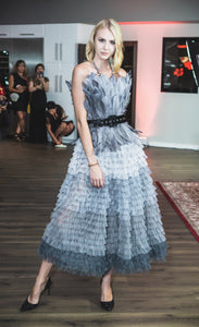 Corset Dress with Feather and Ruffled Skirt