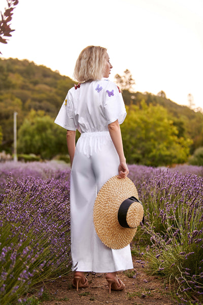 White Tie Overall with 3D Butterflies