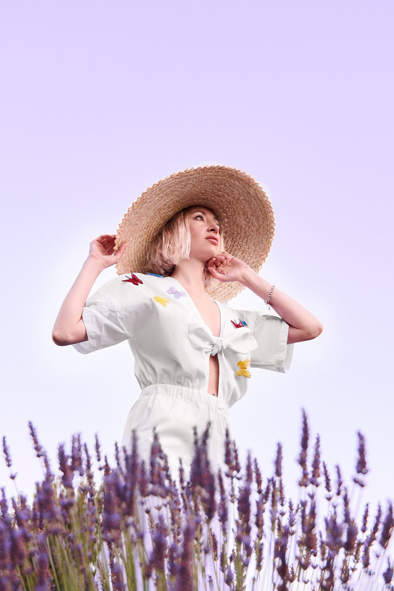 White Tie Overall with 3D Butterflies