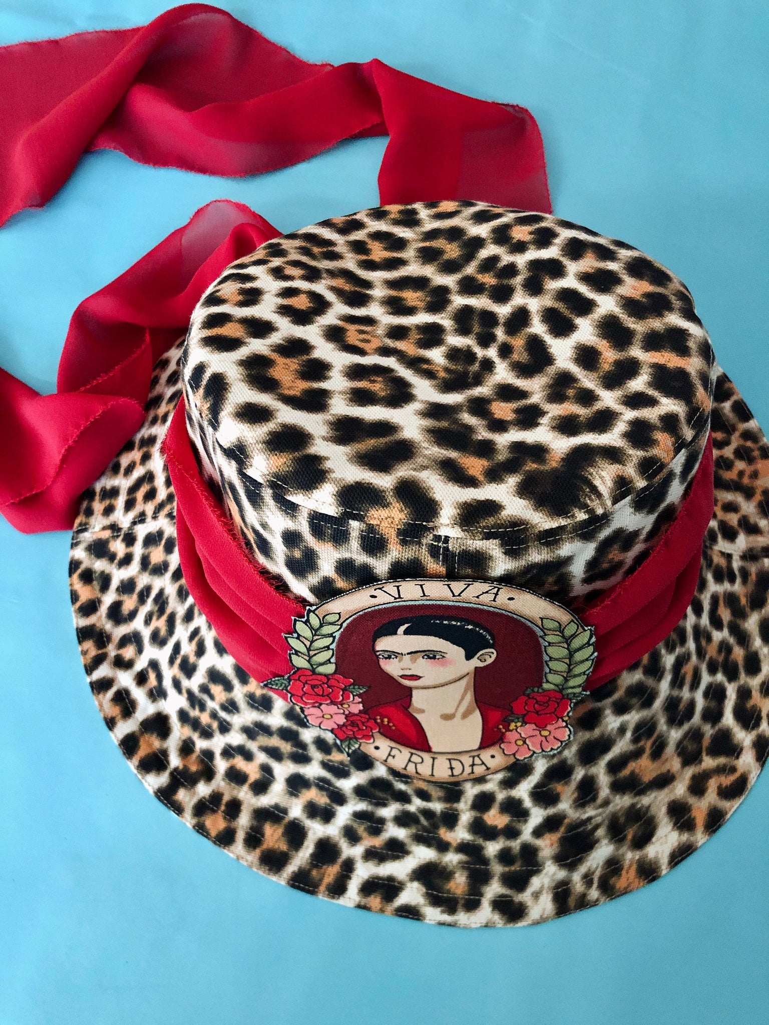 Bucket Hat with Animal Print and Silk Ribbon "Frida Kahlo"