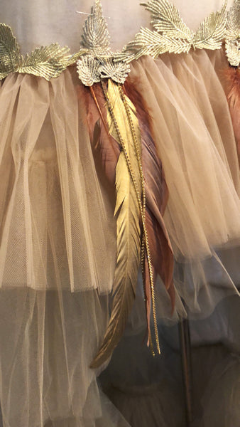 Beige Dress with Gold Feather