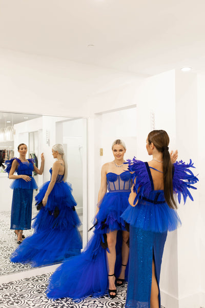 Royal Blue Tulle and Feather Dress