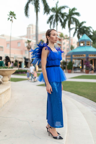 Royal Blue Feather and Sequin Dress